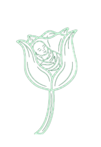 Line-art rose cradling a child