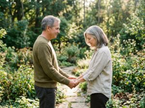 Two people holding hands in comfort during a support conversation