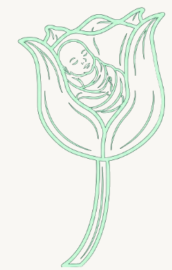 Line-art rose cradling a child